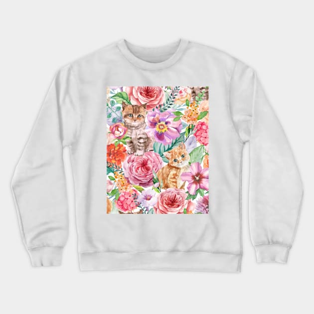 Kittens in flowers III Crewneck Sweatshirt by CatyArte